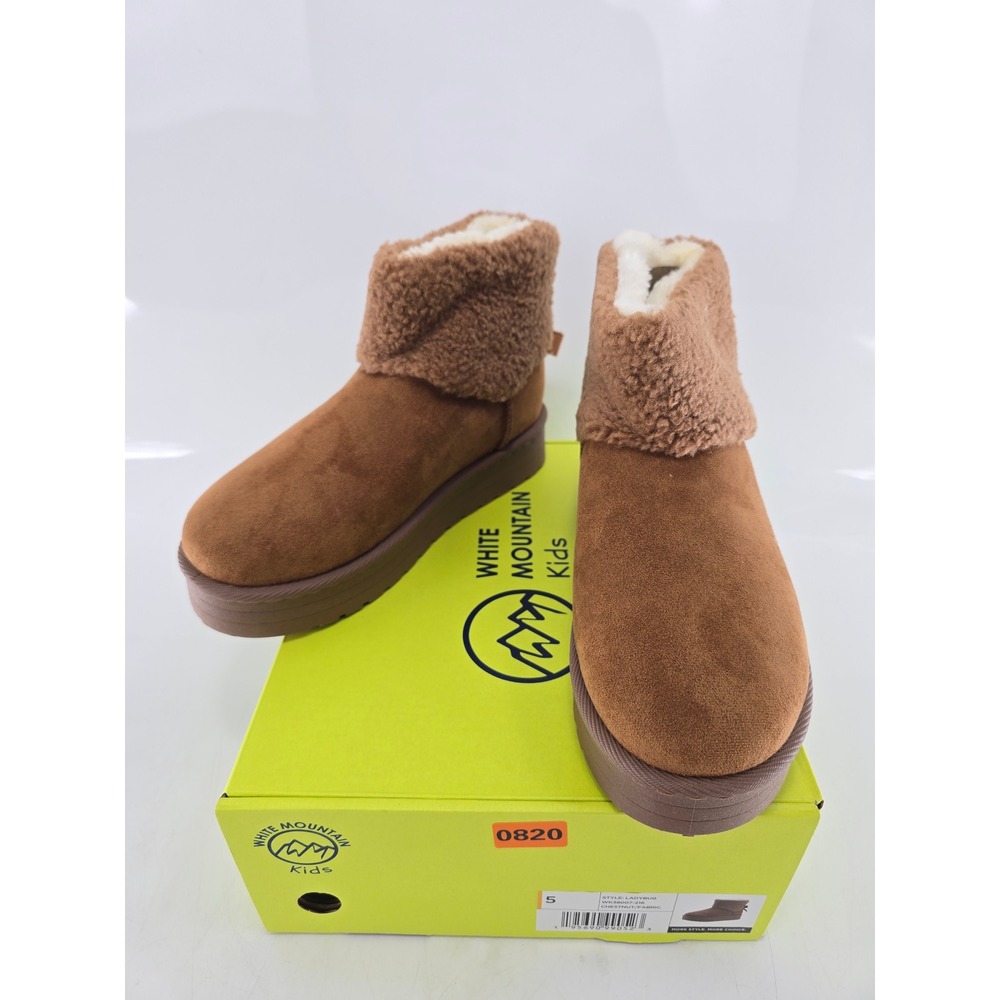 White Mountain Ladybug Boots Kids Size 5 Chestnut Faux Fur Bow Ankle - New